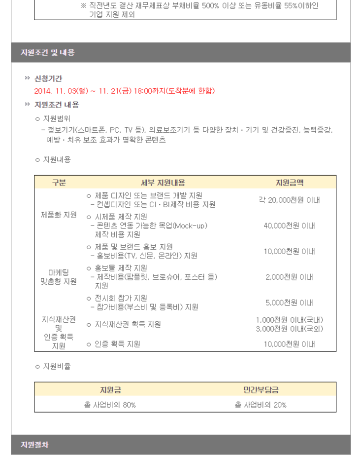 부처별 사업공고<정부지원사업안내-의료기기산업정보  2014 제1차 휴먼케어콘텐츠 개발 지원사업(사업화지원)