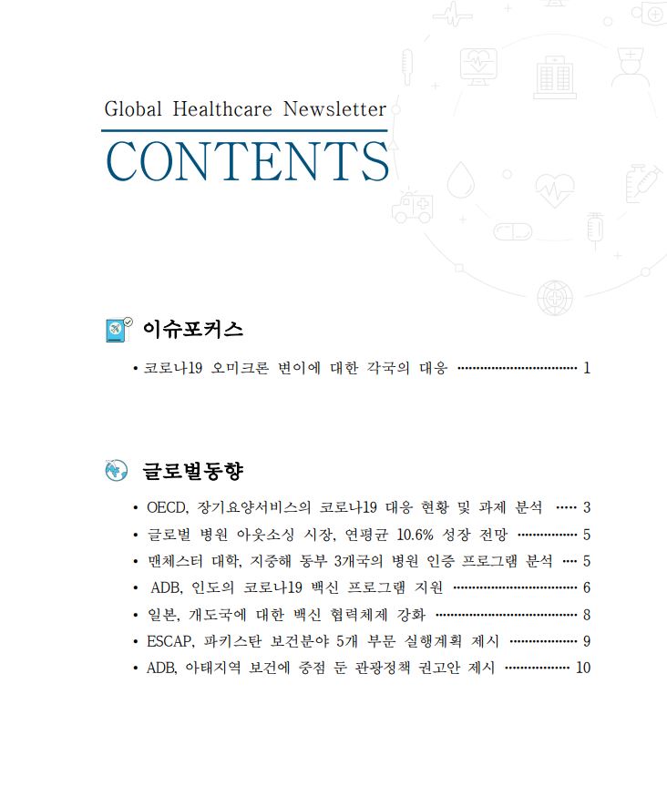 Global Healthcare Newsletter Contents  자세한 내용은 아래 글을 참고해주세요 