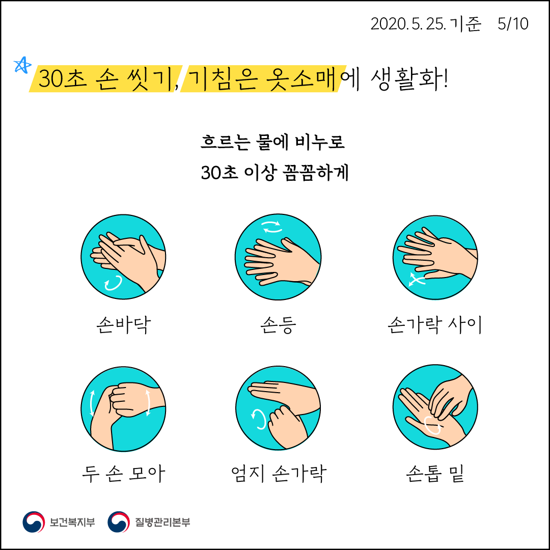 30초 손 씻기 기침은 옷소매에 생활화 흐르는 물에 비누로 30초 이상 꼼꼼하게