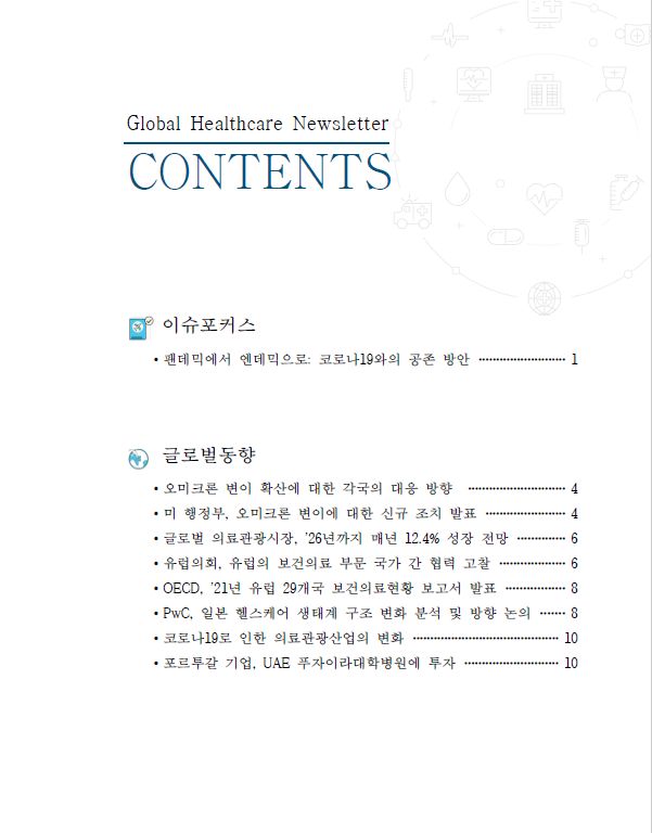 Global Healthcare Newsletter Contents 입니다. 자세한 내용은 아래 글을 참고해주세요.