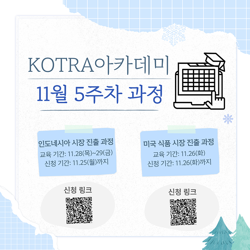 KOTRA 아카데미 11월 5주차 과정 안내 인도네시아 시장 진출과정 미국 식품 시장 진출과정