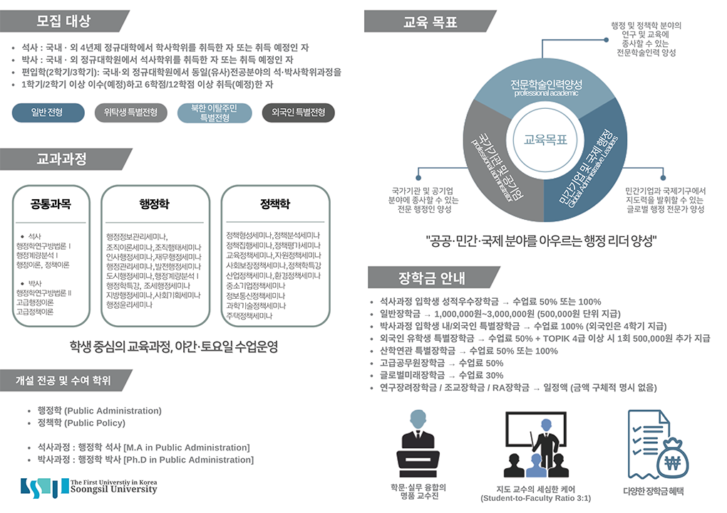 모집대상 교과과정 개설 전공 및 수여학위 교육목표 장학금안내