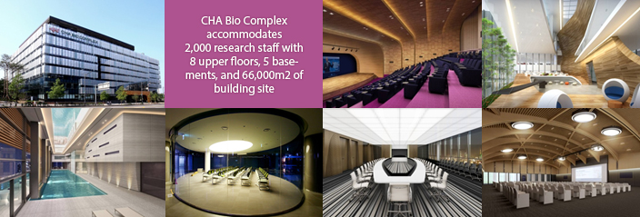 CHA Bio Complex
accommodates 2,000 research staff with 8 upper floors, 5 basements, and 66,000m2 of building site