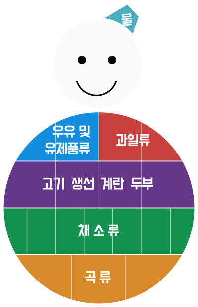 물,우유및유제품류,과일류/고기/생선/계란/두부,채소류,곡류