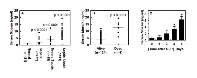 Normal, Sepsis, Severe Sepsis, Septic Shock / Alive, Dead / Time after CLP, Days